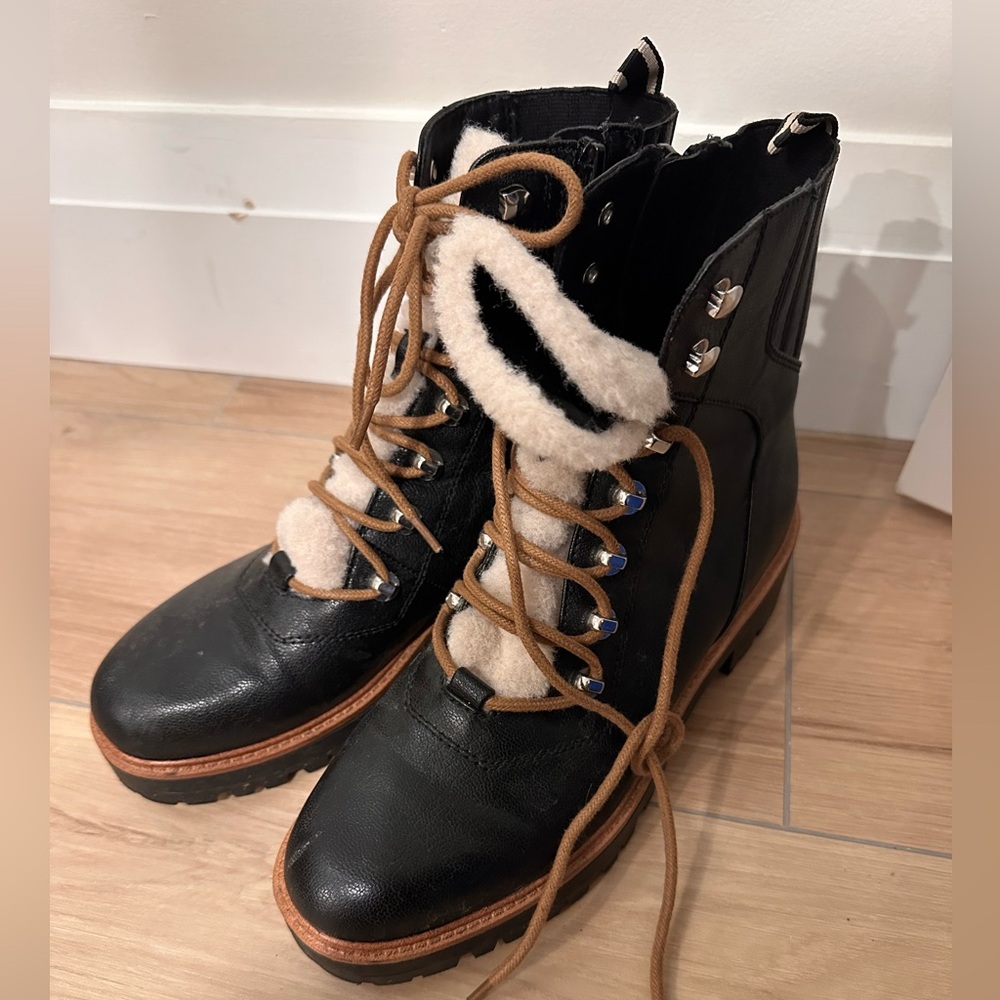Nine West Black and Tan Combat Boots